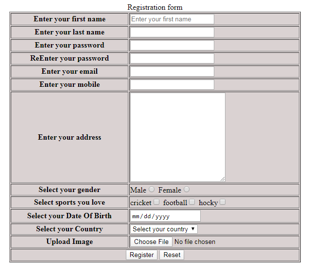 Simple Html Registration Form